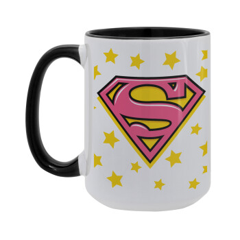 Superman Pink, Κούπα Mega 15oz, κεραμική Μαύρη, 450ml
