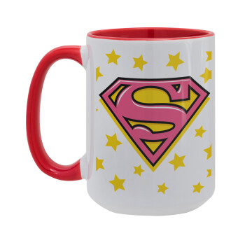 Superman Pink, Κούπα Mega 15oz, κεραμική Κόκκινη, 450ml