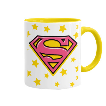 Superman Pink, Mug colored yellow, ceramic, 330ml