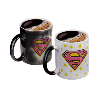 Superman Pink, Color changing magic Mug, ceramic, 330ml when adding hot liquid inside, the black colour desappears (1 pcs)