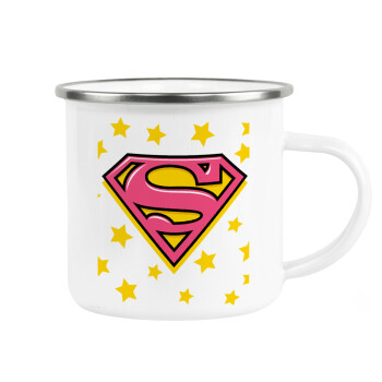 Superman Pink, Κούπα Μεταλλική εμαγιέ λευκη 360ml