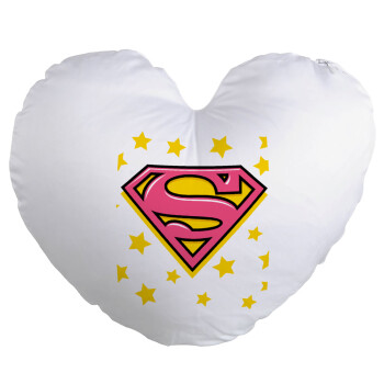 Superman Pink, Μαξιλάρι καναπέ καρδιά 40x40cm περιέχεται το  γέμισμα