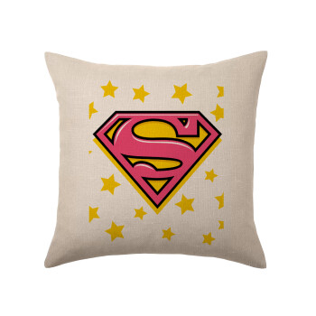 Superman Pink, Μαξιλάρι καναπέ ΛΙΝΟ 40x40cm περιέχεται το  γέμισμα