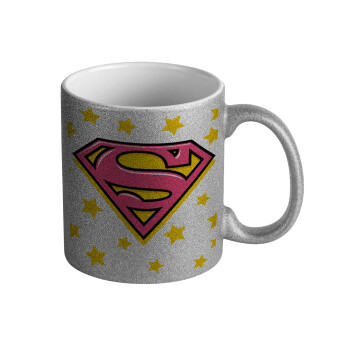 Superman Pink, Κούπα Ασημένια Glitter που γυαλίζει, κεραμική, 330ml