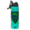 Metallic water bottle with safety lid, 850ml aluminum