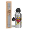 Easter Set, metallic silver aluminum water bottle (500ml) & aromatic flat Easter candle (30cm) (GRAY)