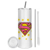 Tumbler stainless steel 600ml, with metal straw & cleaning brush