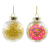 Transparent Christmas tree ball ornament with gold filling 8cm