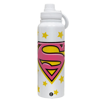 Superman Pink, Θερμός 1L Ανοξείδωτο με Βάση Κινητού & Διπλά Τοιχώματα