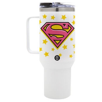 Superman Pink, Mega Stainless steel Tumbler with lid, double wall 1,2L