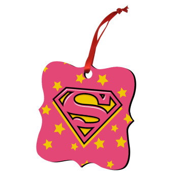 Superman Pink, Χριστουγεννιάτικο στολίδι polygon ξύλινο 7.5cm