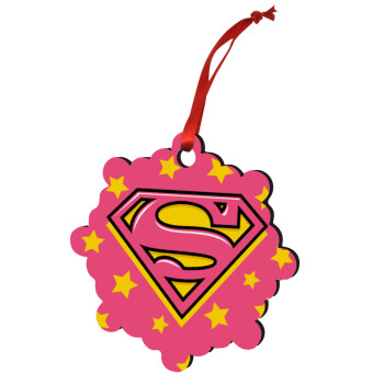Superman Pink, Χριστουγεννιάτικο στολίδι snowflake ξύλινο 7.5cm