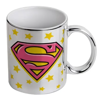 Superman Pink, Mug ceramic, silver mirror, 330ml