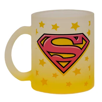 Superman Pink, Κούπα γυάλινη δίχρωμη με βάση το κίτρινο ματ, 330ml