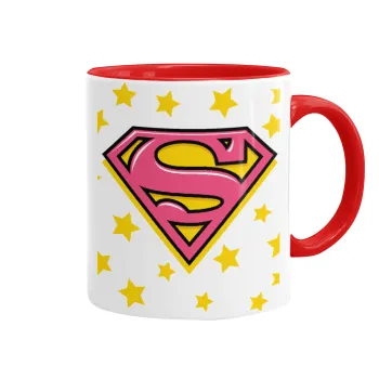 Superman Pink, Κούπα χρωματιστή κόκκινη, κεραμική, 330ml