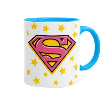 Superman Pink, Κούπα χρωματιστή γαλάζια, κεραμική, 330ml