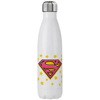 Superman Pink, Μεταλλικό παγούρι θερμός (Stainless steel), διπλού τοιχώματος, 750ml