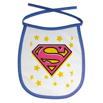 Superman Pink, Σαλιάρα μωρού αλέκιαστη με κορδόνι Μπλε