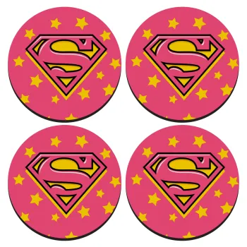 Superman Pink, ΣΕΤ 4 Σουβέρ ξύλινα στρογγυλά (9cm)