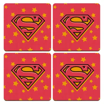 Superman Pink, ΣΕΤ x4 Σουβέρ ξύλινα τετράγωνα plywood (9cm)