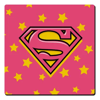 Superman Pink, Τετράγωνο μαγνητάκι ξύλινο 6x6cm