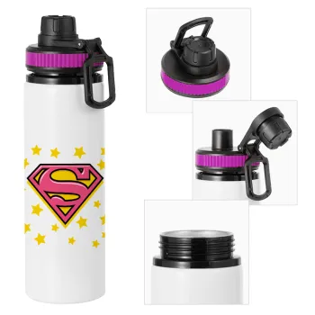 Superman Pink, Μεταλλικό παγούρι νερού με καπάκι ασφαλείας, αλουμινίου 850ml
