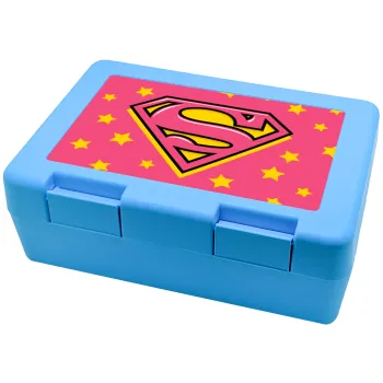 Superman Pink, Children's cookie container LIGHT BLUE 185x128x65mm (BPA free plastic)