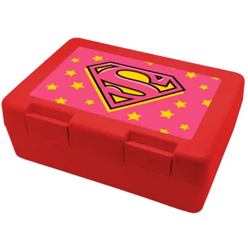 Superman Pink, Children's cookie container RED 185x128x65mm (BPA free plastic)