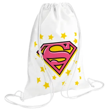 Superman Pink, Backpack pouch GYMBAG white (28x40cm)