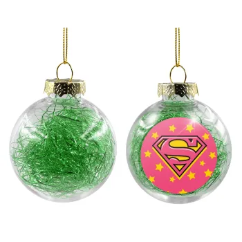Superman Pink, Transparent Christmas tree ball ornament with green filling 8cm