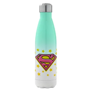 Superman Pink, Μεταλλικό παγούρι θερμός Πράσινο/Λευκό (Stainless steel), διπλού τοιχώματος, 500ml