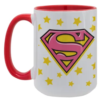 Superman Pink, Κούπα Mega 15oz, κεραμική Κόκκινη, 450ml
