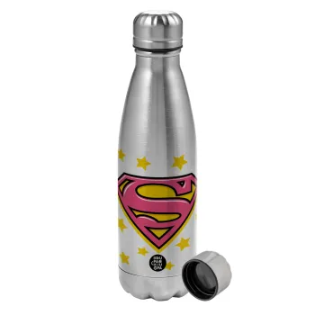Superman Pink, Metallic water bottle, stainless steel, 750ml