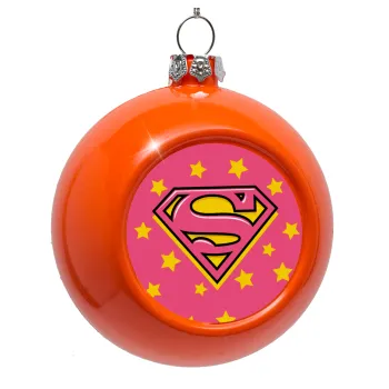 Superman Pink, Στολίδι Χριστουγεννιάτικη μπάλα δένδρου Πορτοκαλί 8cm
