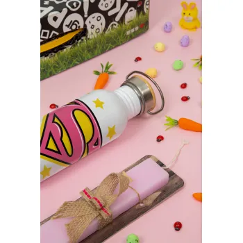 Superman Pink, Πασχαλινή Λαμπάδα με παγούρι μεταλλικό (620ml, stainless steel) & κερί αρωματικό πλακέ (30cm) (ΡΟΖ)