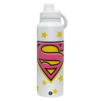 Superman Pink, Θερμός 1L Ανοξείδωτο με Βάση Κινητού & Διπλά Τοιχώματα