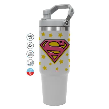 Superman Pink, GREY color, 890ml (30oz) stainless Steel Tumbler with Handle