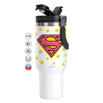 Superman Pink, Mega Stainless steel Tumbler with lid, double wall 1,2L