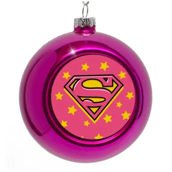 Superman Pink, Purple Christmas tree ornament bauble 8cm
