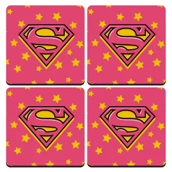 Superman Pink, ΣΕΤ 4 Σουβέρ ξύλινα τετράγωνα (9cm)