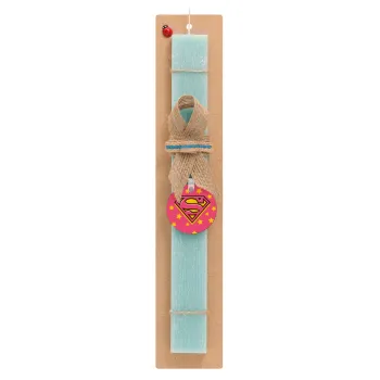 Superman Pink, Easter Set, wooden keychain & aromatic flat Easter candle (30cm) (TURQUOISE)