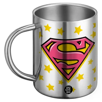 Superman Pink, Ανοξείδωτη Μεταλλική Κούπα 450ml - Διπλού Τοιχώματος
