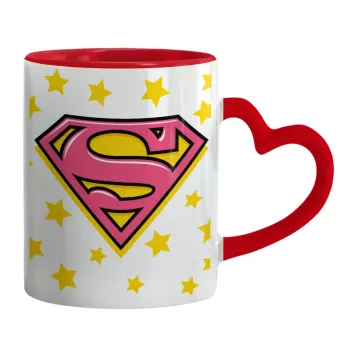 Superman Pink, Mug heart red handle, ceramic, 330ml