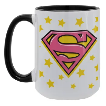 Superman Pink, Κούπα Mega 15oz, κεραμική Μαύρη, 450ml