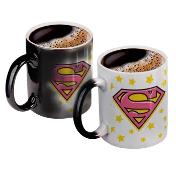 Superman Pink, Color changing magic Mug, ceramic, 330ml when adding hot liquid inside, the black colour desappears (1 pcs)