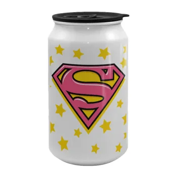 Superman Pink, Κούπα ταξιδιού μεταλλική με καπάκι (tin-can) 500ml