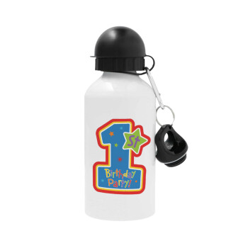 Happy 1st Birthday, Metal water bottle, White, aluminum 500ml