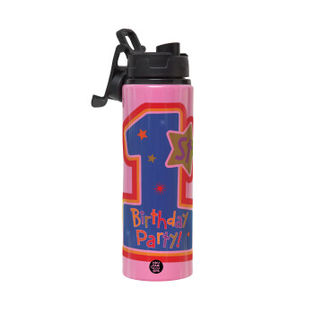 Happy 1st Birthday, Μεταλλικό παγούρι νερού με καπάκι ασφαλείας, αλουμινίου 850ml