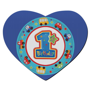 Happy 1st Birthday, Mousepad heart 23x20cm