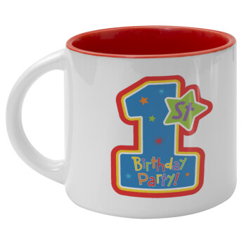 Happy 1st Birthday, Κούπα κεραμική 400ml Λευκή/Κόκκινη